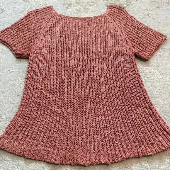 J Jill Silk Blend Chunky Knit Dusty Rose Pink Short Sleeve Sweater Size Large - Picture 3 of 9